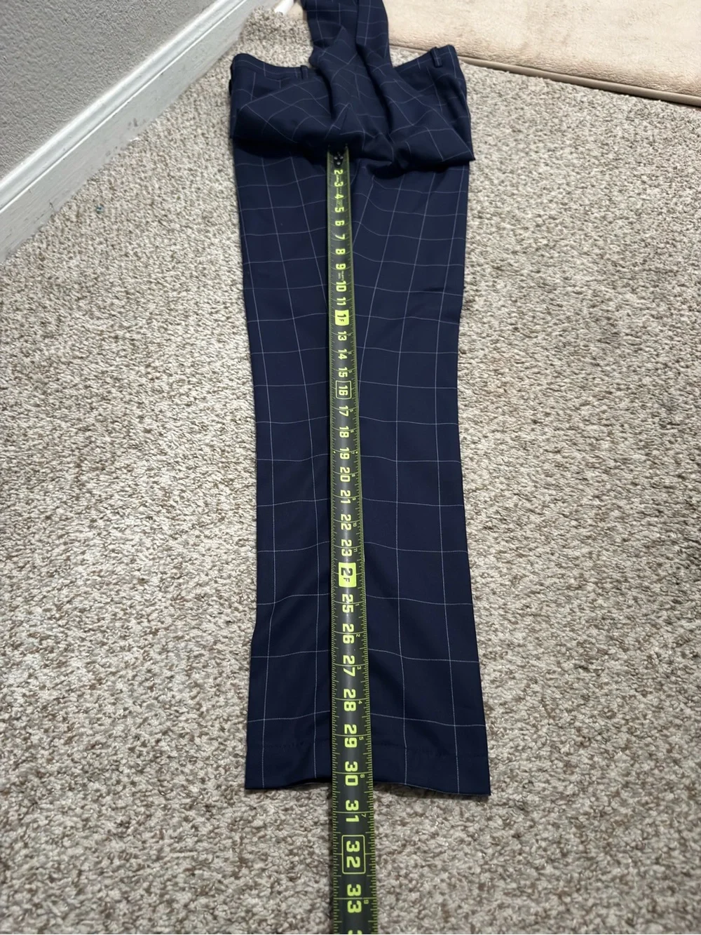 INDOCHINO Custom Wool Suit 40R 34x30 Navy Harrogate Windowpane US Flag Lining